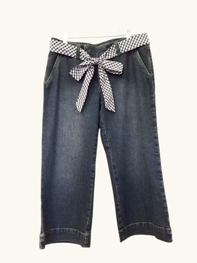 🌴 Lilly Pulitzer Gingham Bow Tie Waist Cropped Wide-Leg Jeans Size 2